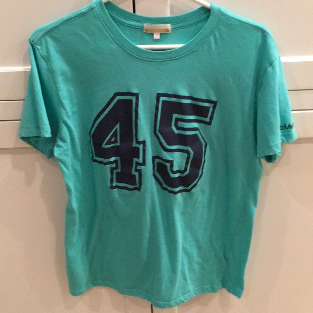 Large Club Med workout tee. Turquoise.